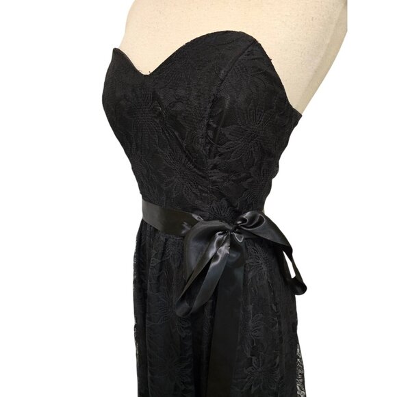 80s 90s Vintage Black Lace Dress Strapless Floral Size 9/10 - Picture 5 of 9